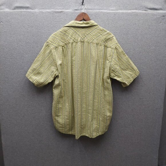Geoffrey Beene XL Mens Short Sleeve Button-Up Shirt Green Striped 100% Cotton Ca - Picture 3 of 3